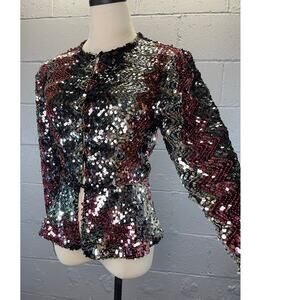 Vintage 1970s Sequined Chevron Peplum Jacket Ann Green Disco Rave XS/Small